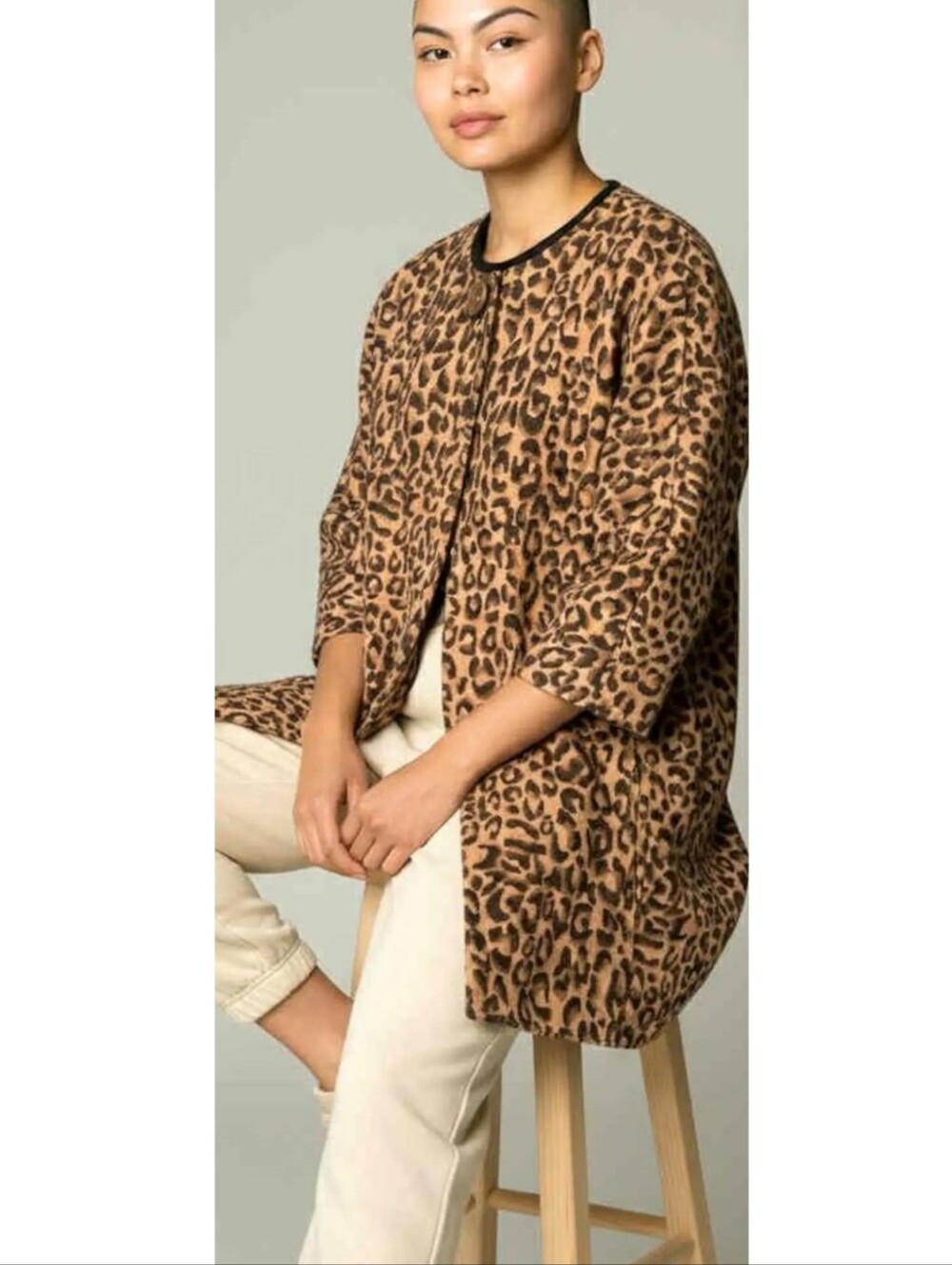 Vintage Cabi Ellavie Leopard Print One Button Long Swing Jacket Coat Small